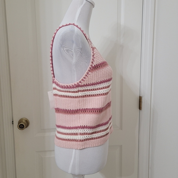 Planet Gold Size Jr L Crochet Halter Top, Mauve, Pink & Ivory Striped, NEW w/Tag - Picture 5 of 10